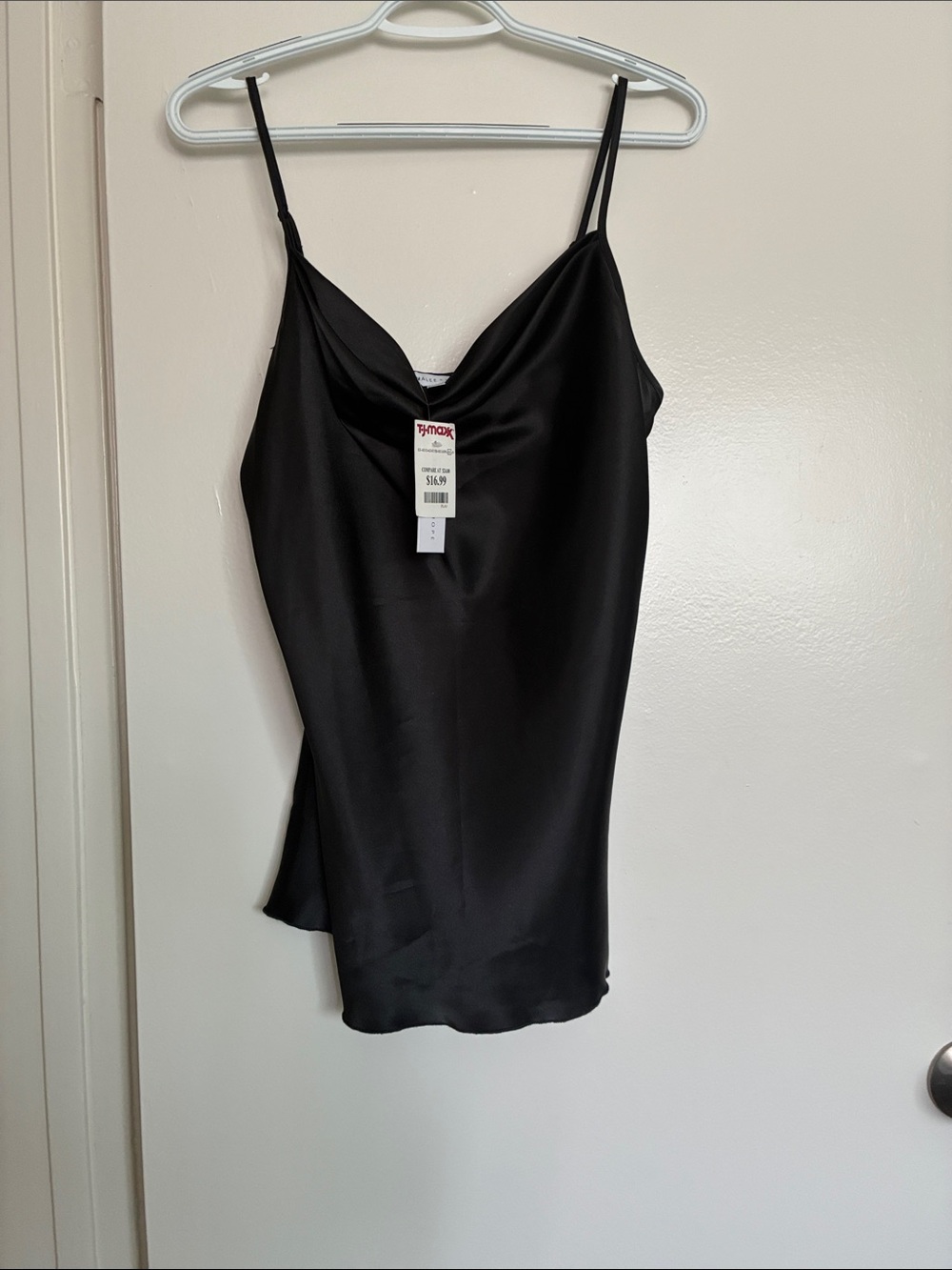 Black Satin Cowl Neck Slip Tank -